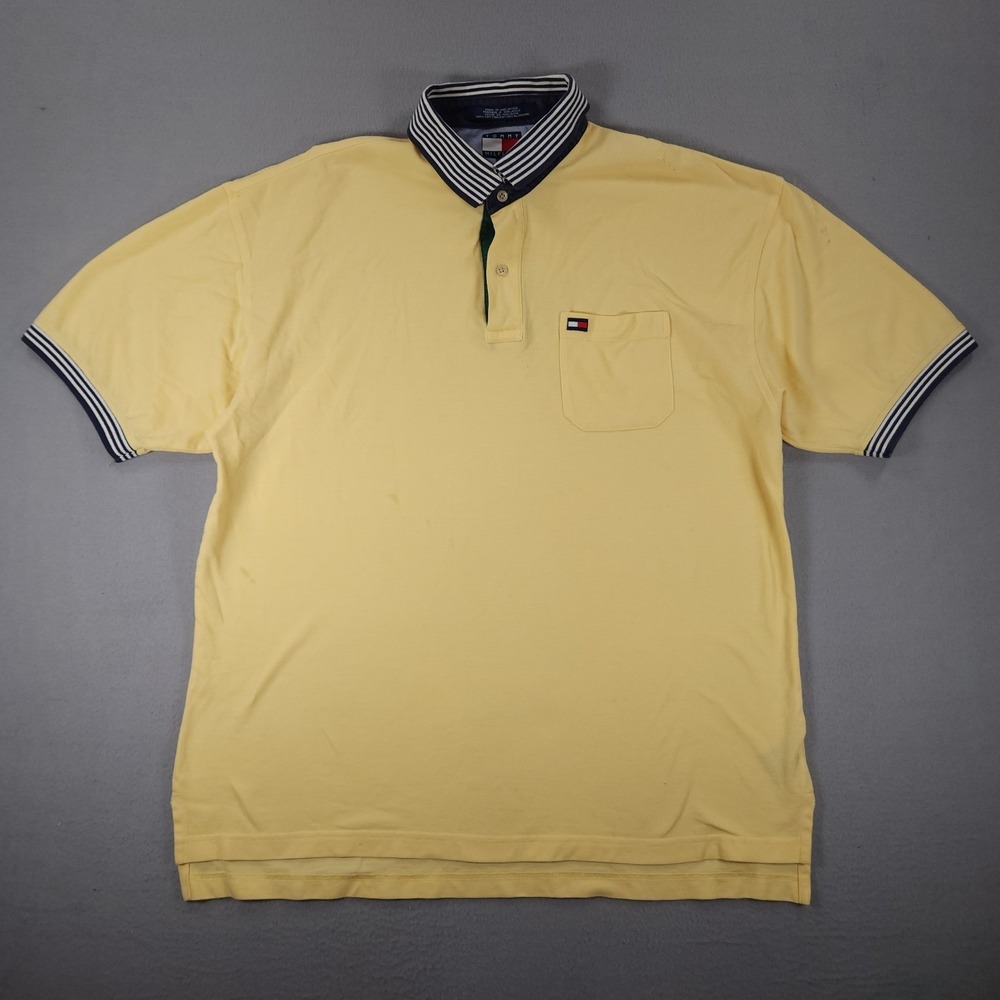 Vintage Tommy Hilfiger Yellow Polo Shirt Tommy Flag Embroidered Logo Men's XL